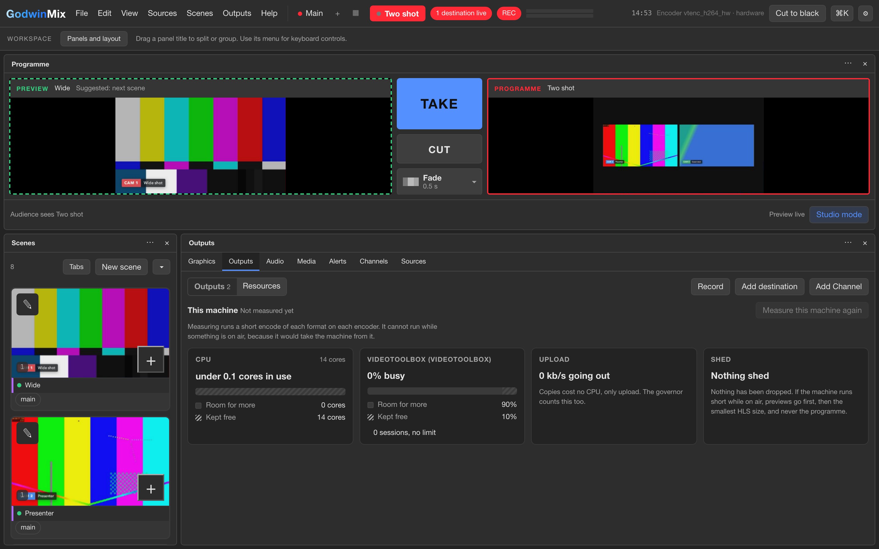 The resources panel showing processor, graphics hardware and upload in use, and how much is kept free