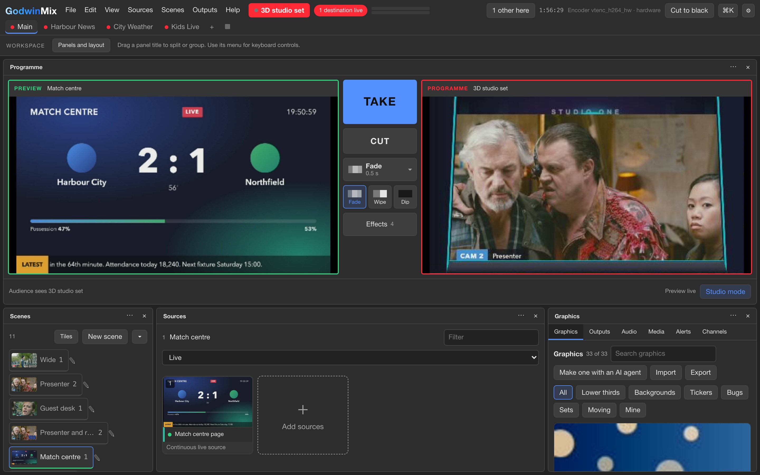 Programme showing a camera placed inside a 3D studio set